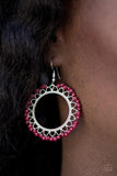 Paparazzi "Shake That Tambourine" Pink Seed Bead Filigree Round Silver Tone Earrings Paparazzi Jewelry