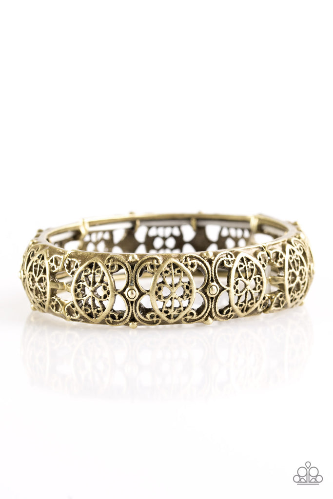 Paparazzi "Naturally Nepal" Brass Antiqued Ornate Frame Stretchy Brace