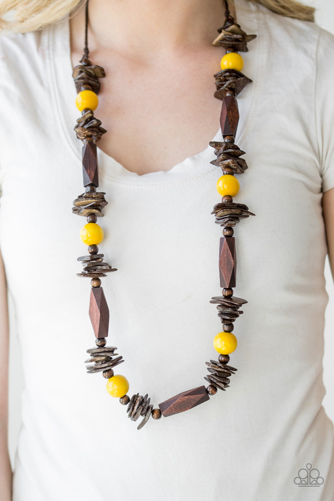 Paparazzi yellow on sale wooden necklace