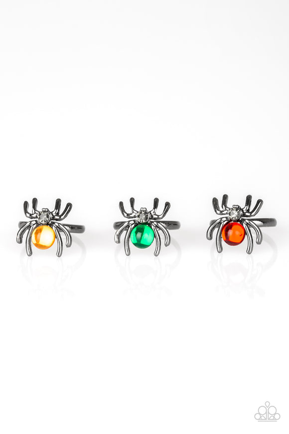 Girl's Starlet Shimmer Set of 5 Halloween Black Spider Multicolor Rhinestone Ring Paparazzi Jewelry
