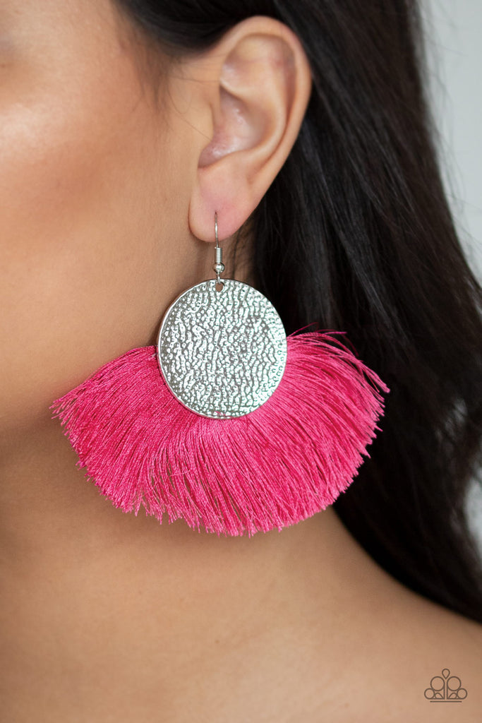 Paparazzi pink fringe deals earrings