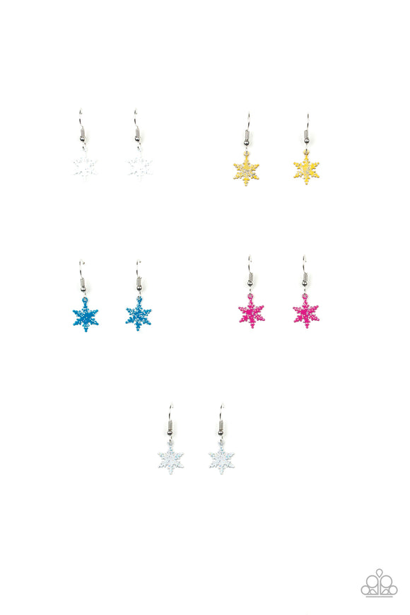 Girl's Starlet Shimmer Set of 5 Multi Color Snowflake Star Sparkle Silver Dangle Earrings Paparazzi Jewelry