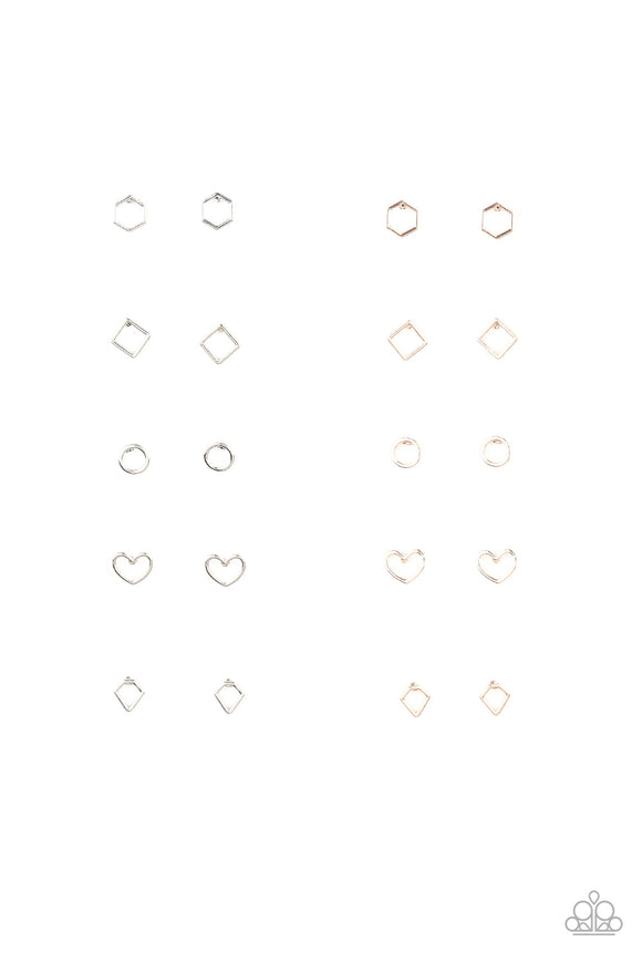 Girl's Starlet Shimmer 224XX Gold & Silver Set of 10 Geometric Shape Post Earrings Paparazzi Jewelry