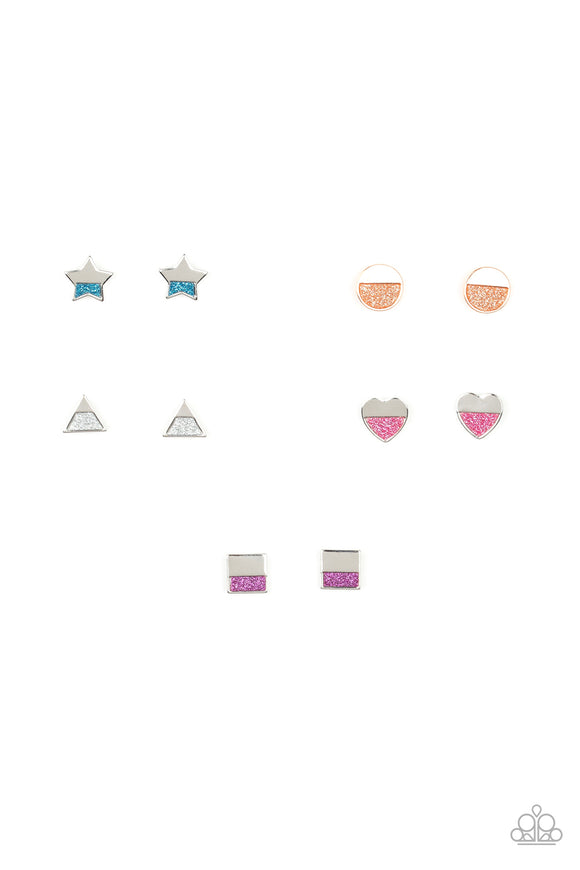 Girl's Starlet Shimmer 228XX Multi Color Rhinestone Star Heart Shape Silver Post Earrings Paparazzi Jewelry