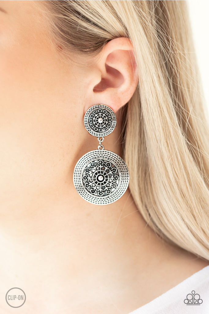Paparazzi "Magnificent Medallions" Silver Studded Clip On Earrings