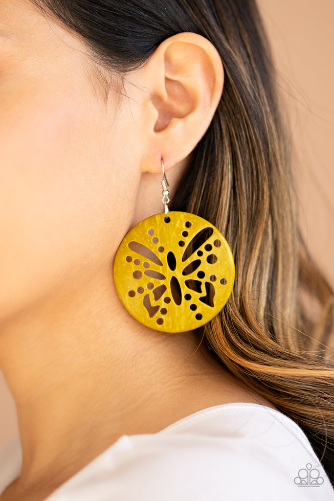 Paparazzi yellow store wooden earrings