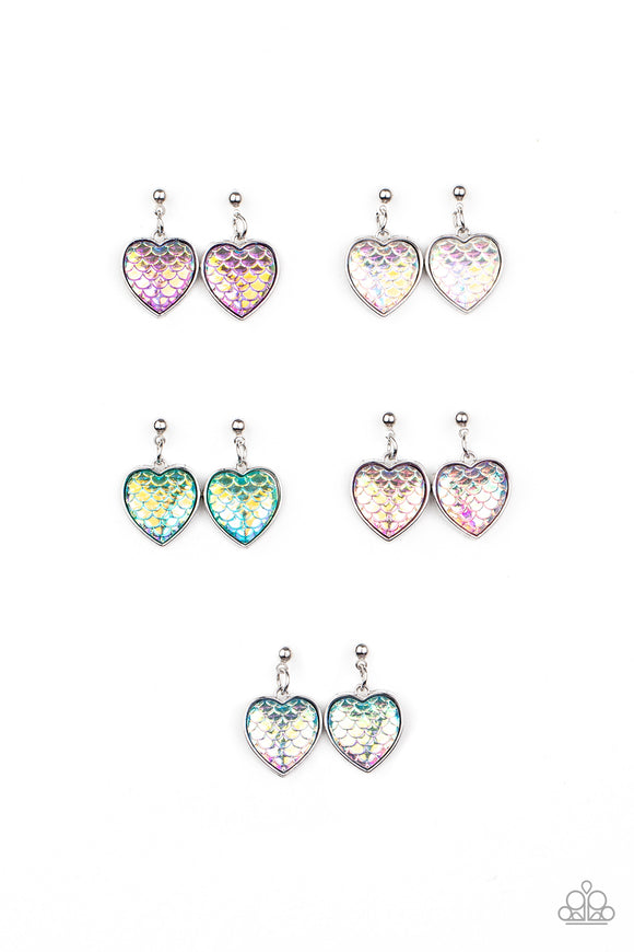 Girls Multi 295XX Multi Mermaid Scale Heart 10 for $10 Starlet Shimmer Earrings Paparazzi Jewelry