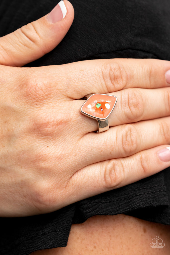 Stretch online Ring, Paparazzi Cats Eye Cadence Orange Teardrop Shape Stones Ring