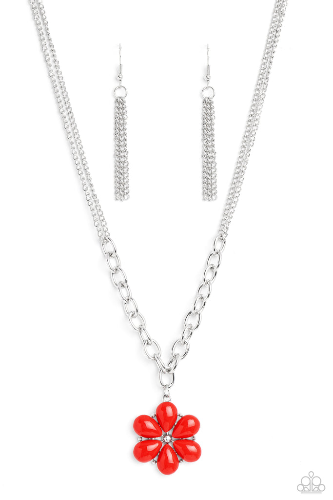 Paparazzi Dazzling Dahlia Red Necklace And Earring Set 5954