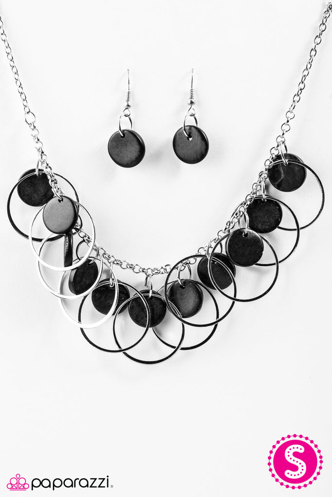 Paparazzi All Caught Up Black Necklace And Earring Set