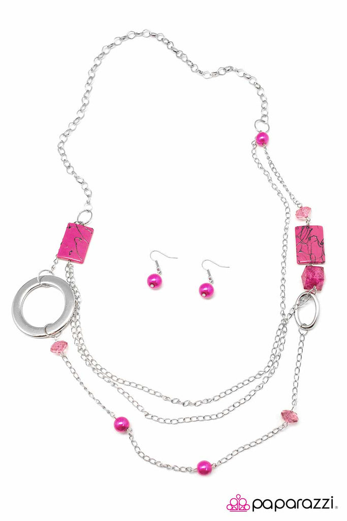 Paparazzi Drizzled In Deco Pink Necklace And Earring Set