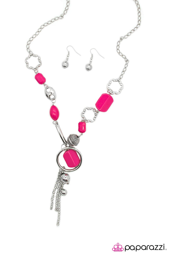 Paparazzi Pink Prose Pink Necklace And Earring Set