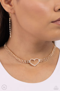 Paparazzi "Rows of Romance" Gold Choker Necklace & Earring Set Paparazzi Jewelry