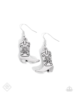 Paparazzi "Beloved Boots" Silver Fashion Fix Earrings Paparazzi Jewelry