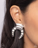 Paparazzi "Harmonious Horseshoe" White Clip On Earrings Paparazzi Jewelry