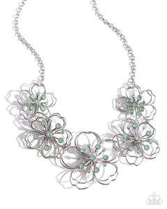 Paparazzi "Wiry Wallflowers" Green Necklace & Earring Set Paparazzi Jewelry