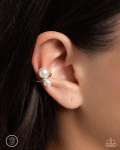 Paparazzi "Elegant Emblem" White Ear Cuff Post Earrings Paparazzi Jewelry