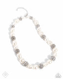 Paparazzi "Posh Pattern" White Fashion Fix Necklace & Earring Set Paparazzi Jewelry