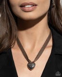 Paparazzi "Fabricated Finesse Engraved Excitement" Brown Necklace and Earring Jewelry Set Paparazzi Jewelry