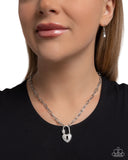 Paparazzi "Padlock Potential" White Necklace & Earring Set Paparazzi Jewelry