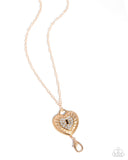 Paparazzi "Panoramic Padlock" Gold Lanyard Necklace & Earring Set Paparazzi Jewelry