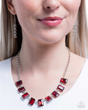 Paparazzi "Radiant Rectangles" Red Necklace & Earring Set Paparazzi Jewelry
