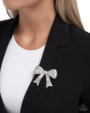 Paparazzi "Bow Bravado" White Brooch Pin Paparazzi Jewelry