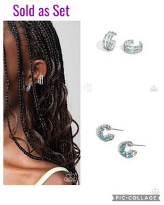 Paparazzi "Iridescent Improv & Influence" Blue Earrings & Ear Cuff Jewelry Set Paparazzi Jewelry