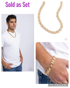 Paparazzi "Fatal Fusion & Feature" Gold Necklace & Bracelet Jewelry Set Paparazzi Jewelry