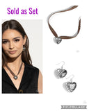 Paparazzi "Fabricated Finesse Engraved Excitement" Brown Necklace and Earring Jewelry Set Paparazzi Jewelry