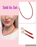 Paparazzi "Corded Champion & Character" Red Necklace & Post Earrings Jewelry Set Paparazzi Jewelry