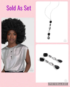 Paparazzi "Gallery Gala & Cascading Class" Black Necklace & Post Earring Jewelry Set Paparazzi Jewelry