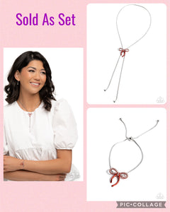 Paparazzi "Bombshell Bow & Beginning" Red Necklace & Bracelet Jewelry Set Paparazzi Jewelry