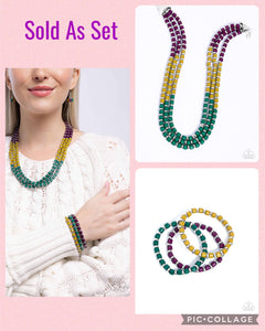 Paparazzi "Trendy Trio & Trifecta" Green Necklace & Bracelet Jewelry Set Paparazzi Jewelry