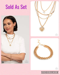 Paparazzi "Excessive Embellishment & Empire" Gold Necklace & Bracelet Jewelry Set Paparazzi Jewelry