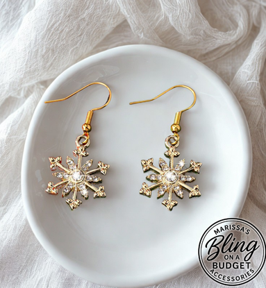Golden Snowflake Earrings Paparazzi Jewelry