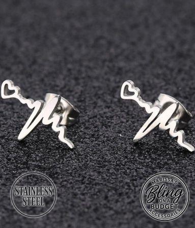 Heartbeat Silver Earring Stainless Steel Paparazzi Jewelry