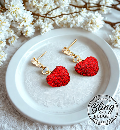 Red Heart Glittery Earring Paparazzi Jewelry