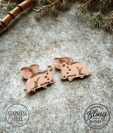 Stainless Steel Rose Gold Koala Earrings Paparazzi Jewelry