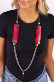 Paparazzi "Shell Sensation" Red Lanyard Necklace & Earring Set Paparazzi Jewelry