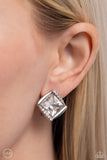 Paparazzi "Sparkle Squared" White Clip On Earrings Paparazzi Jewelry