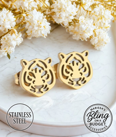 Stainless Steel Gold Tiger Earrings Paparazzi Jewelry