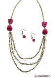 Paparazzi "Pebble in My Pocket" RETIRED Pink Rock Bead Brass Necklace & Earring Set Paparazzi Jewelry