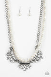 Paparazzi "Bow Before The Queen" White Necklace & Earring Set Paparazzi Jewelry