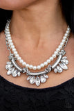 Paparazzi "Bow Before The Queen" White Necklace & Earring Set Paparazzi Jewelry