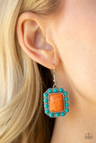 Paparazzi "Sandstone Sway" Orange Center Turquoise Stone Silver Earrings Paparazzi Jewelry