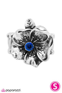 Paparazzi "Mahalo" Blue Rhinestone Tropical Metallic Flower Ring Paparazzi Jewelry