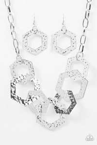 Paparazzi "The Hex Factor" Silver Necklace & Earring Set Paparazzi Jewelry