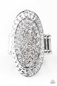 Paparazzi "Ka-POW!" White Rhinestone Oval Silver RIng Paparazzi Jewelry