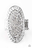 Paparazzi "Ka-POW!" White Rhinestone Oval Silver RIng Paparazzi Jewelry